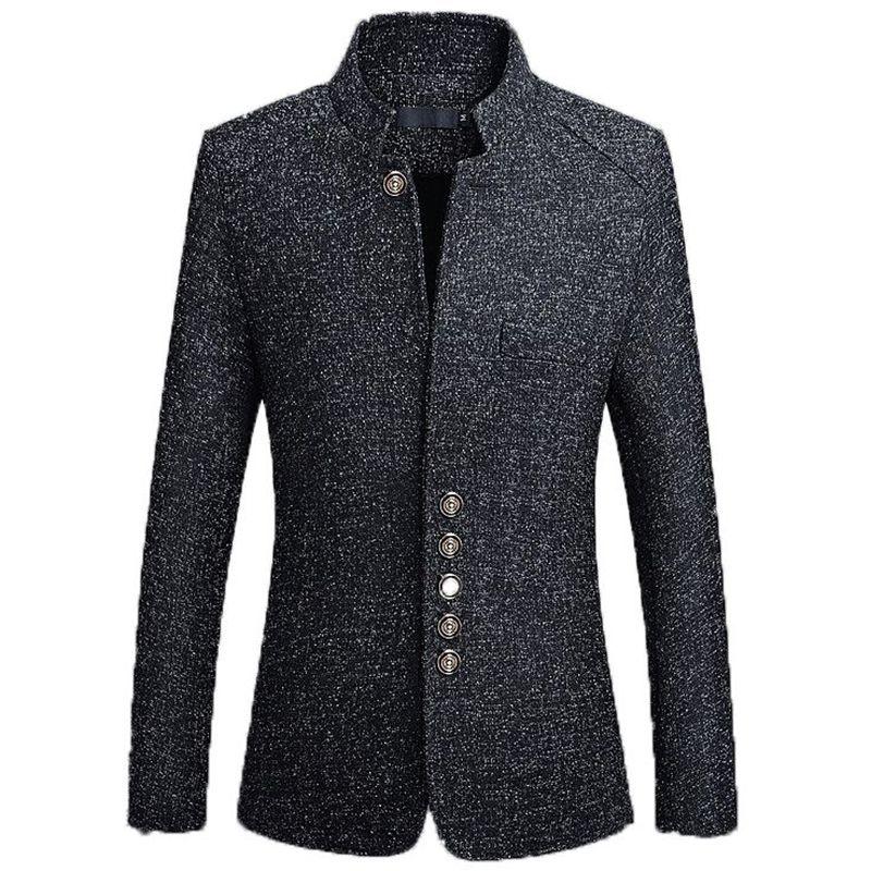 

Мужской двубортный пиджак с воротником-стойкой, деловой блейзер, пальто, китайский костюм, туника L чёрный