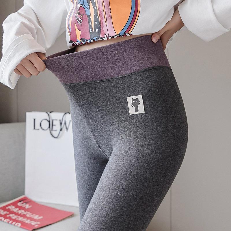 New Autumn and Winter Fleece Pants Wear Gray Leggings, Women Wear High Waist Large Size Fat Mm Small Foot Long Johns Cotton Pants