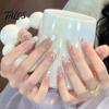 Unhas Postiças Gradiente Nude 10 Peças Press on Nails, Kit Completo Rosa Falso, Reutilizável Glitter Luxo Pedraria Cola para Nail Art com Pedrarias, Cobertura