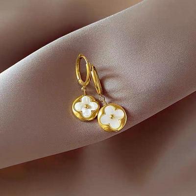 2022 Trendy Four-Leaf Clover Titanium Steel Earrings: High-End Design with Luxury Charm