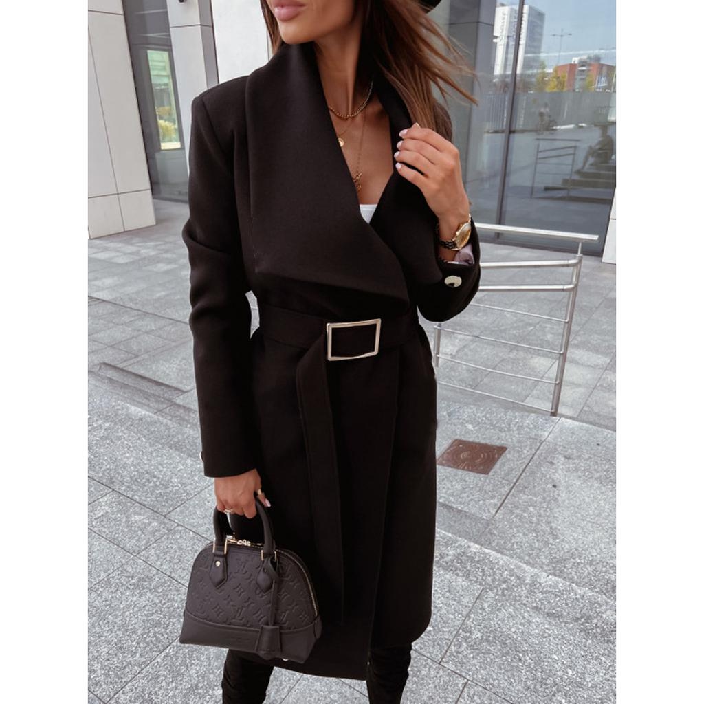 French-Inspired Wool Wrap Coat 2025 - V-Neck Single Breasted Coatigan W/ Cinched Belt, Tailored Fully Lined Outerwear for Office To Gala