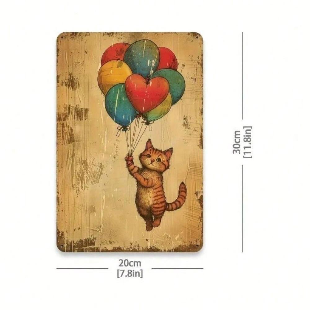 Metal Poster Retro Cat Balloon Vintage Wall Art Home Decor