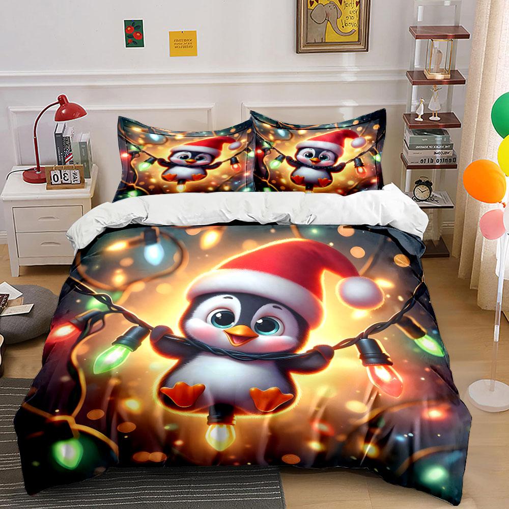 Festive Penguin Glow Bedding Sets Duvet Cover Sets Duvet Covers Pillowcases(1*Duvet Cover 2*Pillowcases Without Duvet Insert)