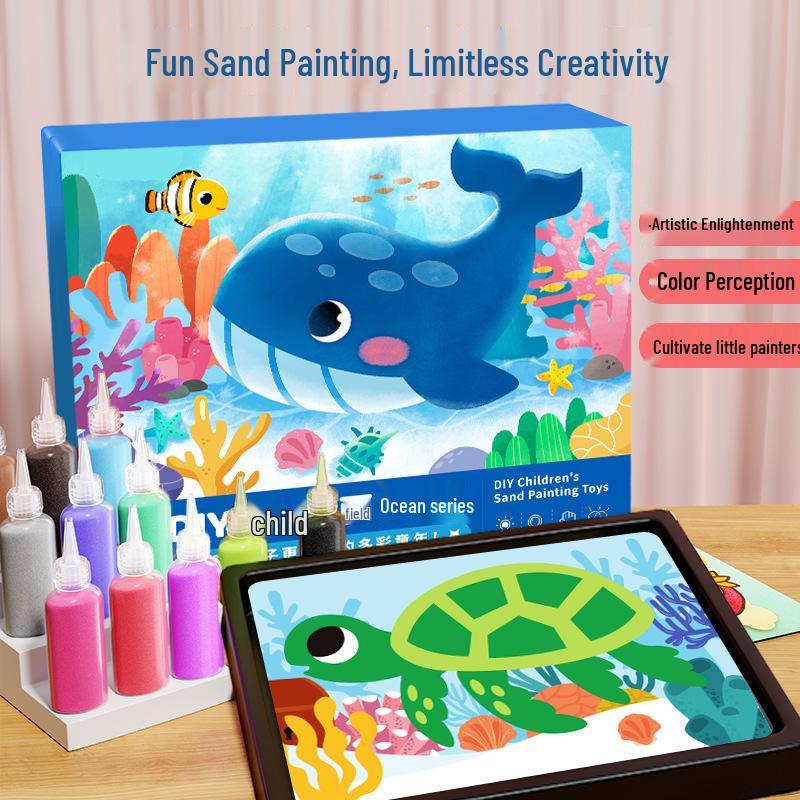 Children's DIY Sand Painting Art Kit - Scratch and Color Educational Craft Set for Boys and Girls