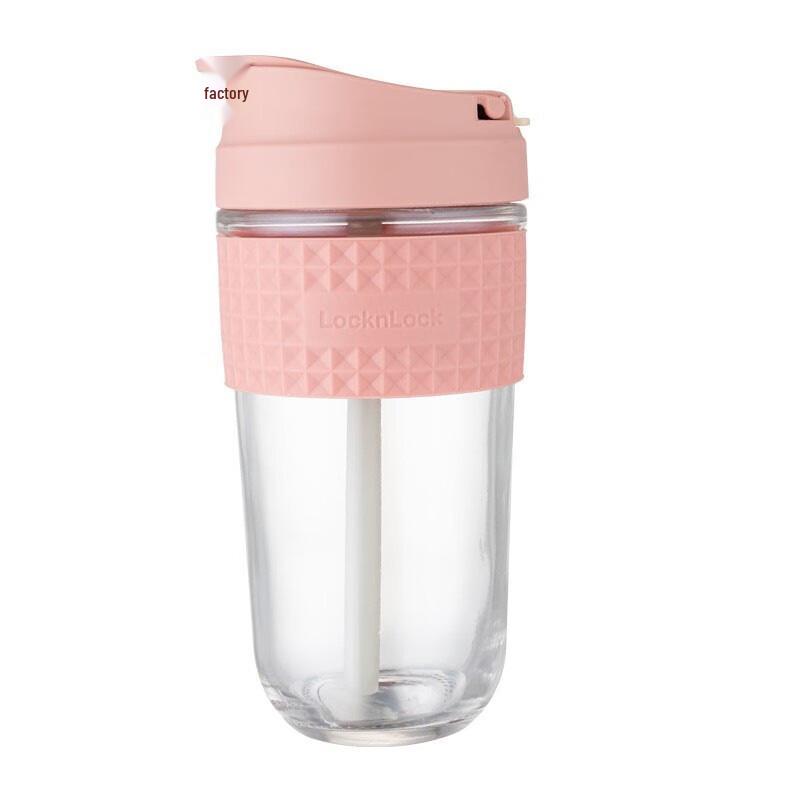 LOCKLOCK LLG614 Portable Glass Water Bottle with Straw