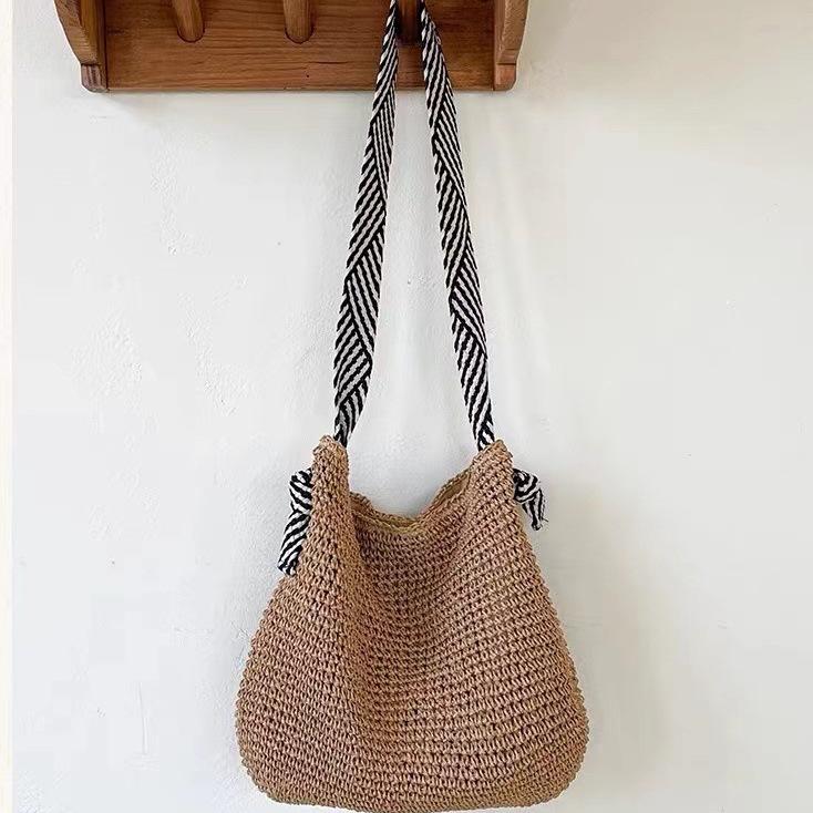 Korean Ins Nautical Style New Trendy Chic Handwoven Straw Single Shoulder Bag - Versatile Women's Vacation Beach Tote