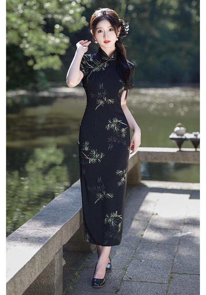 2026 New Chinese Style Silk Cheongsam: Summer-Autumn Retro Long Dress, Slim Fit, Double Layer for Banquets & Performances