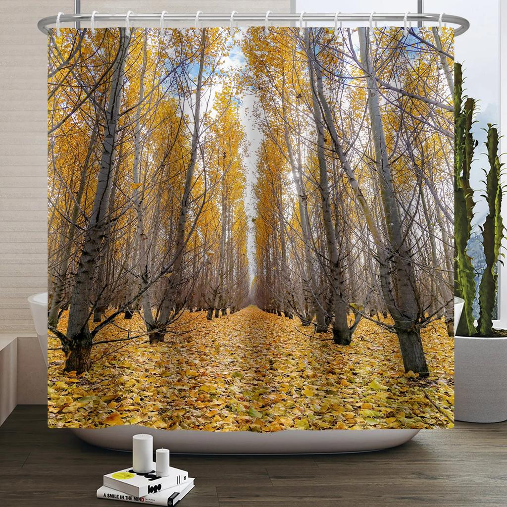 Fall Forest Natural Scene Shower Curtain for Bathroom Autumn Maple Tree Plants Rural Landscape Pumpkin Waterproof Shower Curtain
