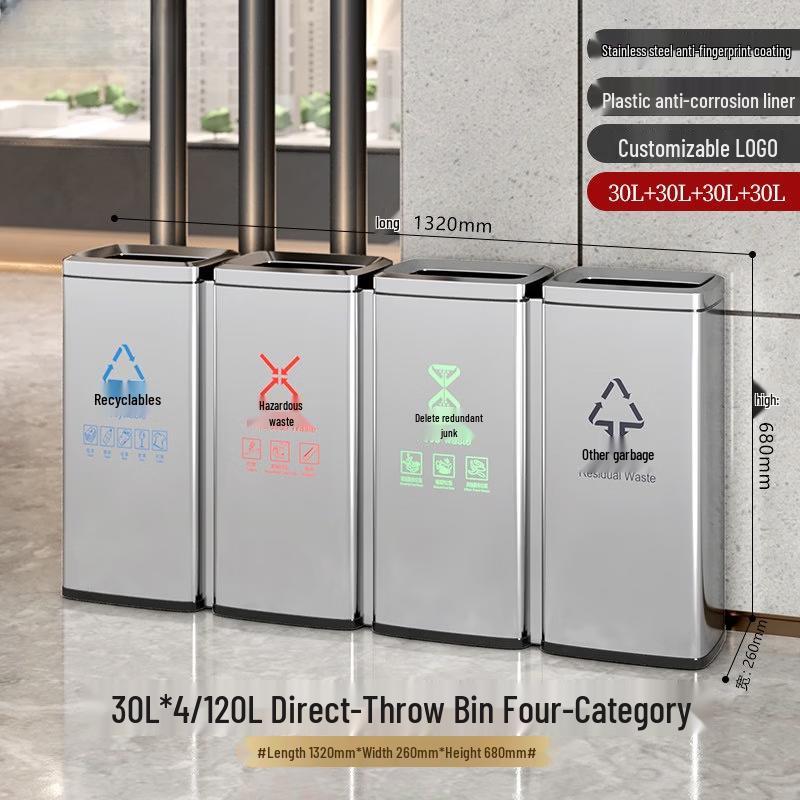 JPHZNB Stainless Steel 4-Compartment Foot Pedal Recycling Bin