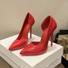 12 thin heels sexy red inner high heels women's 41 red sole side empty large size 42 light mouth patent leather work shoes 43