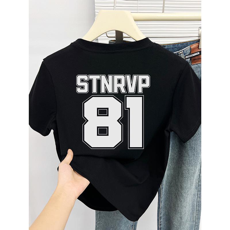 

Женская футболка с коротким рукавом и круглым вырезом, бордовая, летняя мода 2024, принт спереди и сзади, трендовая и универсальная. XL