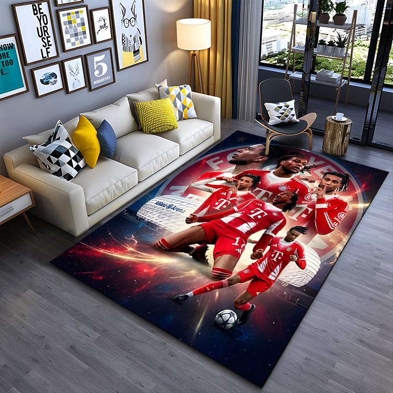 Sports Area Rug, Michael Olise Bayern Munich Red Collage Allianz Arena Poster, Fan Cave Decor, Non-Slip Mat