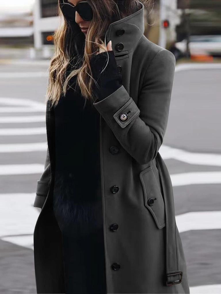 2024 Autumn/Winter Plus Size Women's Woolen Coat, Single-Breasted with Multi-Button Collar