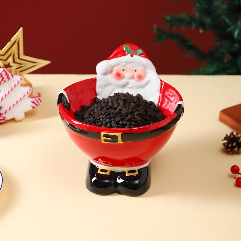 Santa Claus Ceramic Pet Bowl: Elevated Anti-Tip Design with Neck Protection for Cats and Dogs