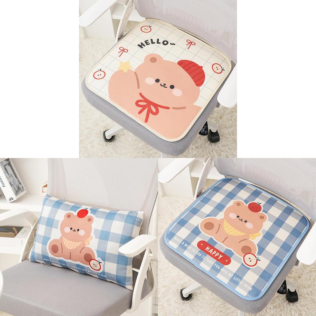 Cartoon Bear Cushion Cover With Breathable Summer Ice Silk For Office Chair And Car Seat Comfort