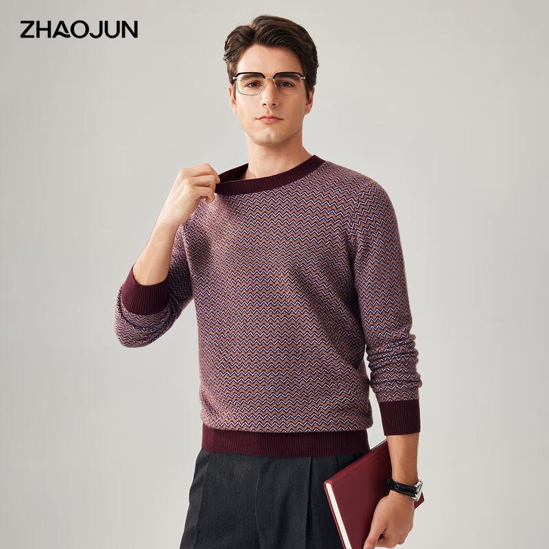 

Zhaojun Men s 100% Cashmere Round Neck Jacquard Knit Sweater XL