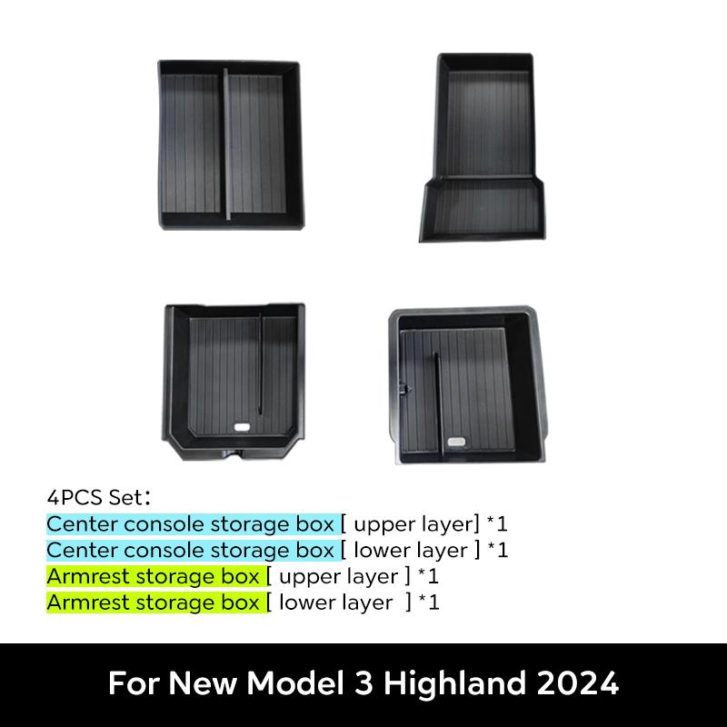 TEKSY For Tesla New Model 3 HIGHLAND 2025 2026 Center Console Storage Armrest Storage Box Upper&Lower Flocking Accessories New