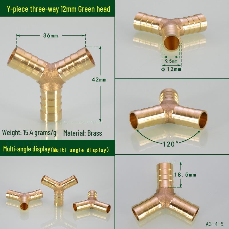 Brass Pagoda Head Insert for Gas Hose, Natural Gas Pipeline Connector 8/12, Pneumatic Fittings Inline Cross Tee
