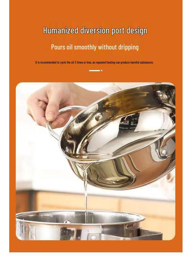 304/201# Stainless Steel Tempura Fryer with Oil Temperature Display & Filtering Lid