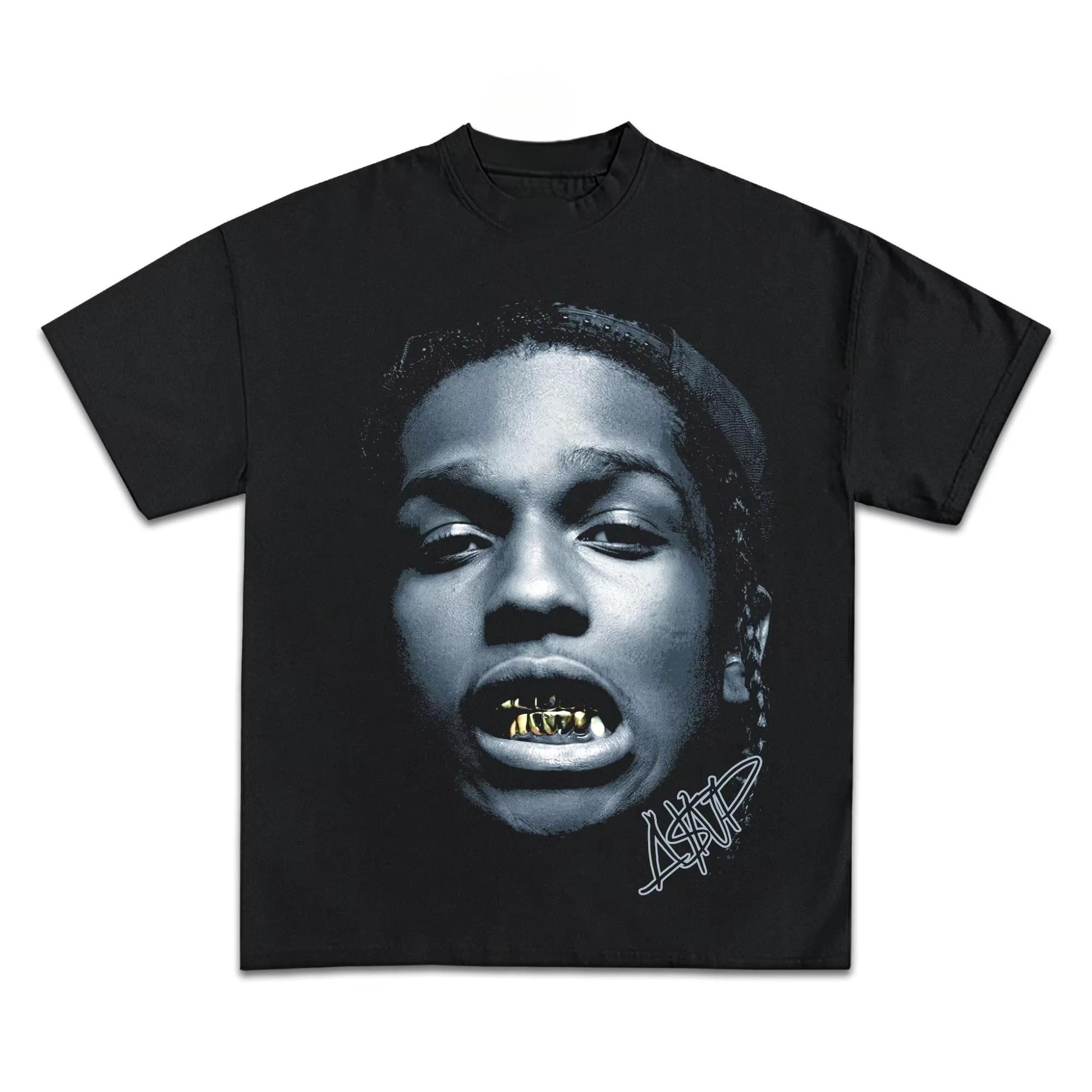 

ASAP ROCKY Футболка з коротким рукавом ХІП-ХОП Хай Стріт Чоловіки Жінки Готика Великі Розміри Футболки Портрет A$AP Вільний Повсякденний Харадзюку Топи L