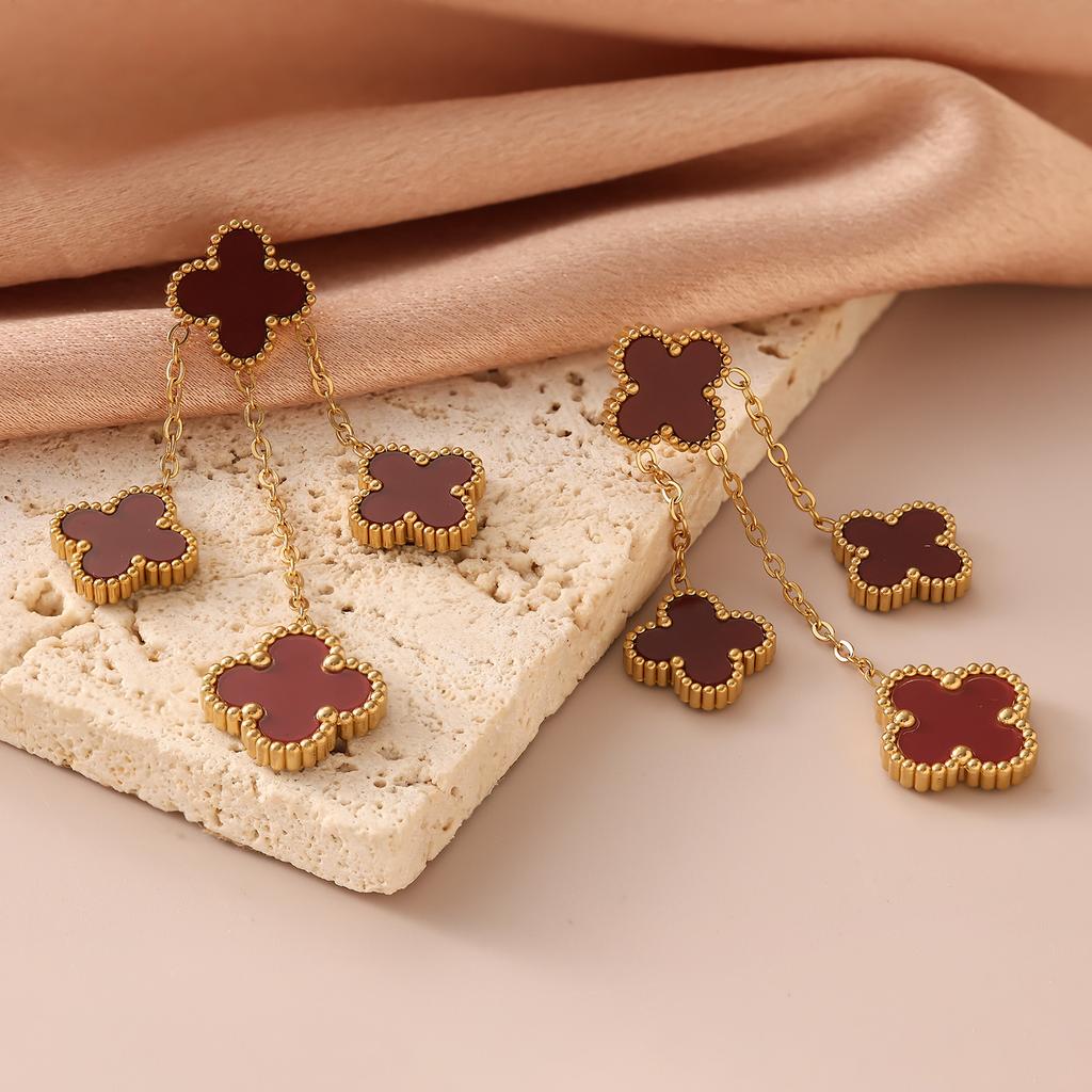 13mm Four-Leaf Clover Tassel Earrings Light Luxury Fashion Fresh Sweet Ladies Earrings