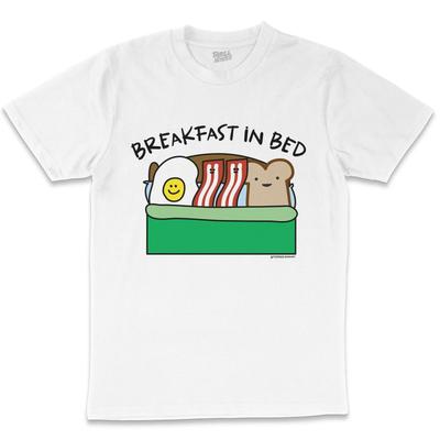 Colazione a Letto Pancetta Uova Foodie Cibo Divertente Parodia Gioco di Parole Maglietta in Cotone