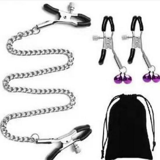 Triple-Bell Nipple Clamps Set for Women's Sensual Play and SM Experience