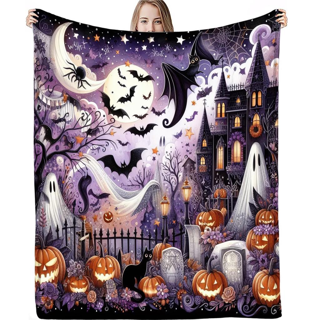 1pc Halloween Print Throw Blanket, Soft Cozy for Sofa or Bed, Spooky Decor for Home, Party or Holiday Gift