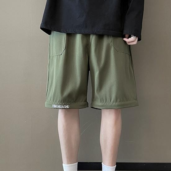 Men Pants Zipper Detachable Solid Color Elastic Waist Drawstring Loose Streetwear American Temperament Straight Wide Leg Cargo Pants Men Clothes