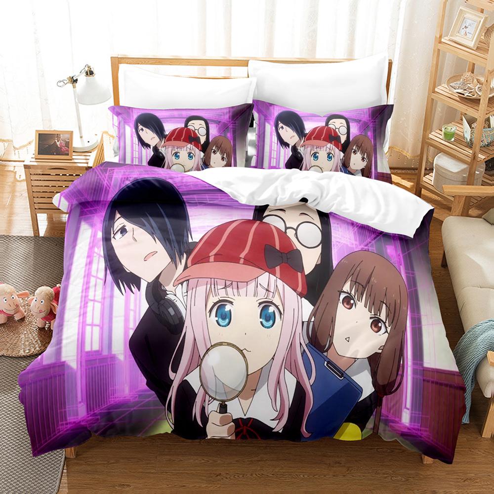 Kaguya Sama Love Is War Bettwäsche-Set 3-teilig Kaguya und Miyuki Herzform Roter Hintergrund Anime-Print Bettbezug Alle Größen