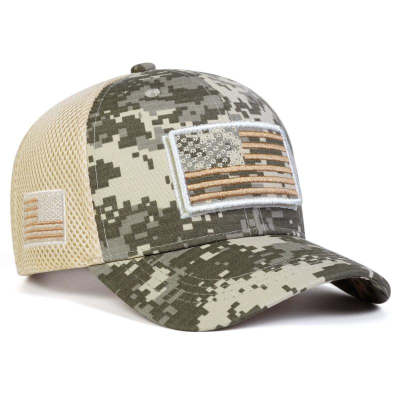 Unisex Best-selling High-quality Personality Sticker Embroidery Camouflage Baseball Caps American Flag Velcro Cotton Mesh Caps