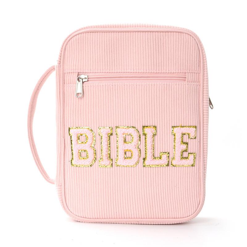 

Portable Book Storage Bag With Zipper For Travel And Desktop Organization In Modern Minimalist Style Corduroy Pink
