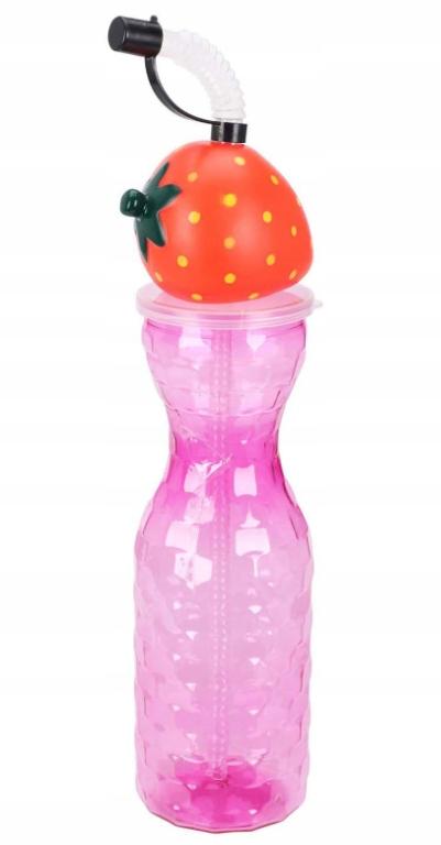 Straw Bottle with Fruit Motif for Water, Cold Drinks, and Beverages