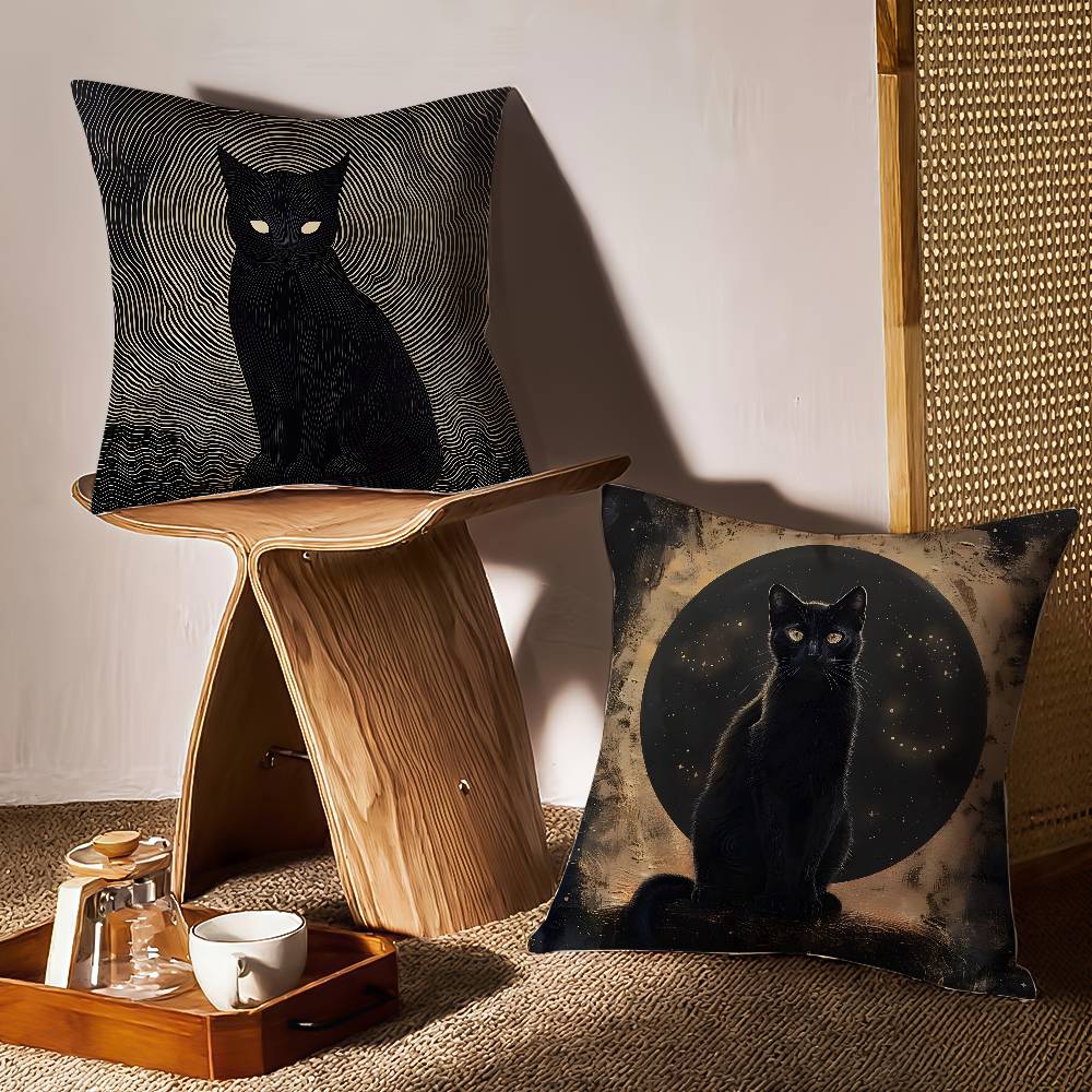 Cartoon Black Cool Cat Pattern Pillow Case Printing Pillowcase Living Room Sofa Cushion Cover Bedroom Room Decor