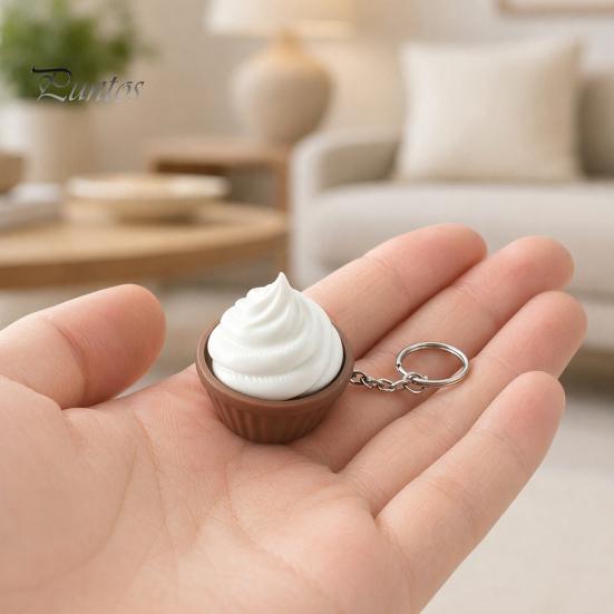 Decompression Button Keychain 3D Printed Simulation Cake Fidget with Metal Key Ring, Dessert Squeeze Toy Click & Detachable Design, Cute Food