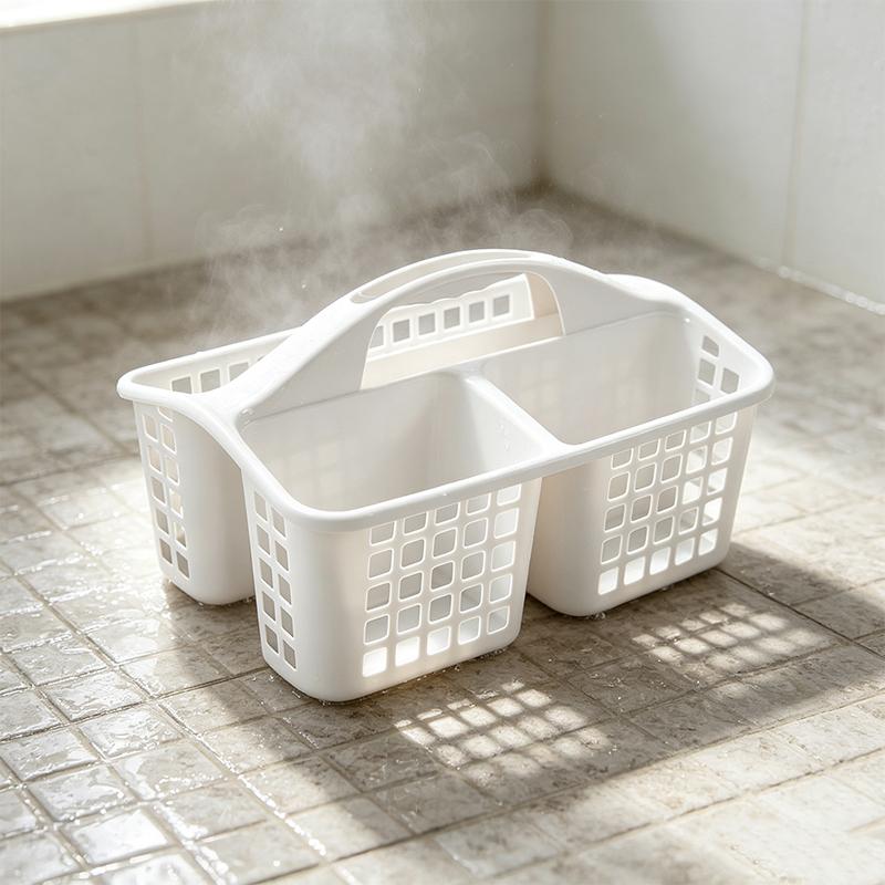 Plastic  Basket Portable Divided Cleaning Supply Storage Organizer With Handle For Dormitory Kitchen Bathroom