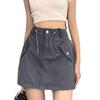Women's High Waist Gray Workwear Mini Skirt with Drawstring Design