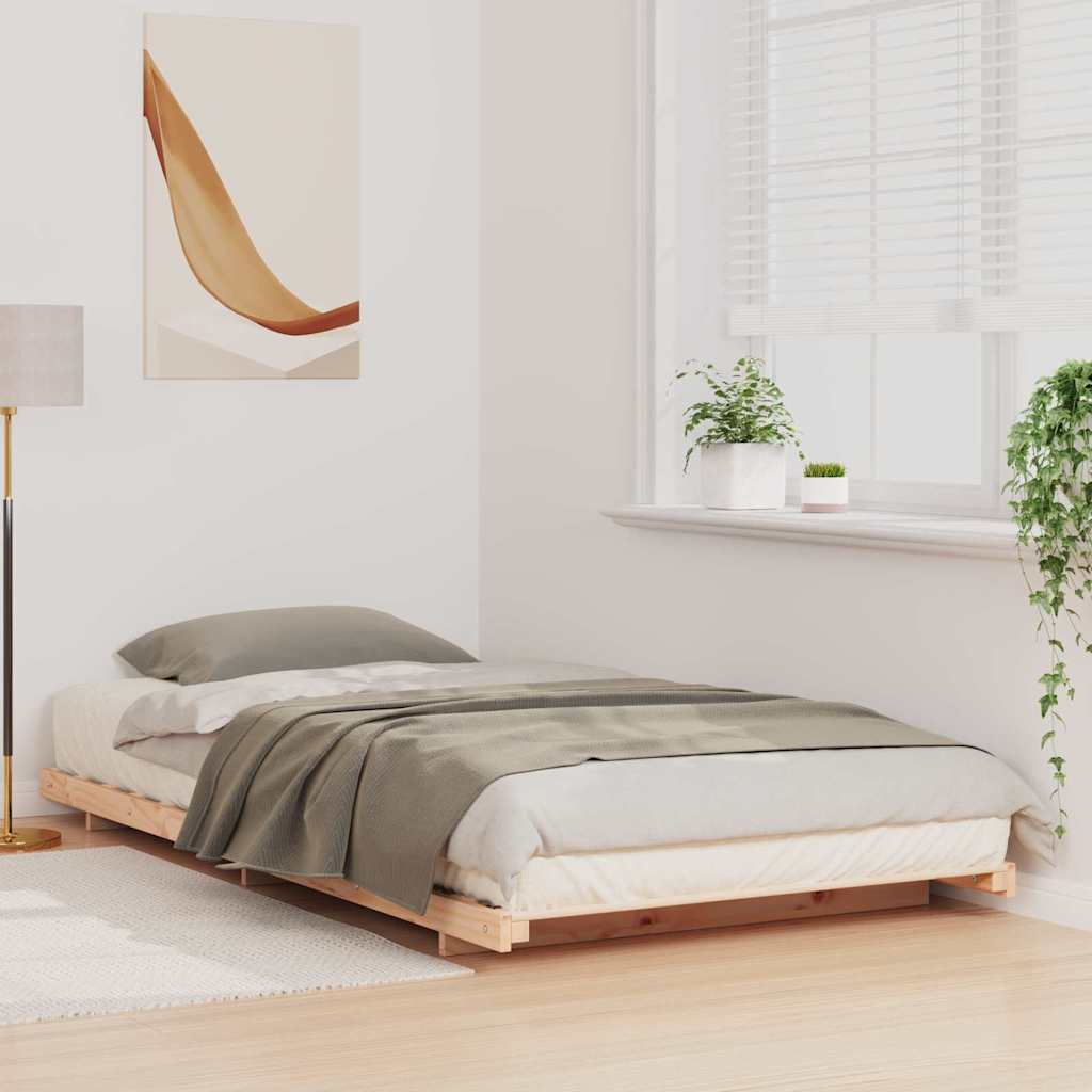 Brown Bed Frame 100 x 220 cm Solid Pine Wood