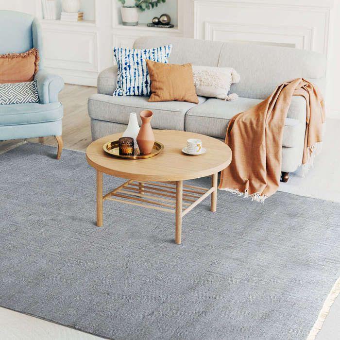 Living Room Rug In Jute Cotton with Light Grey Fringes 120x170