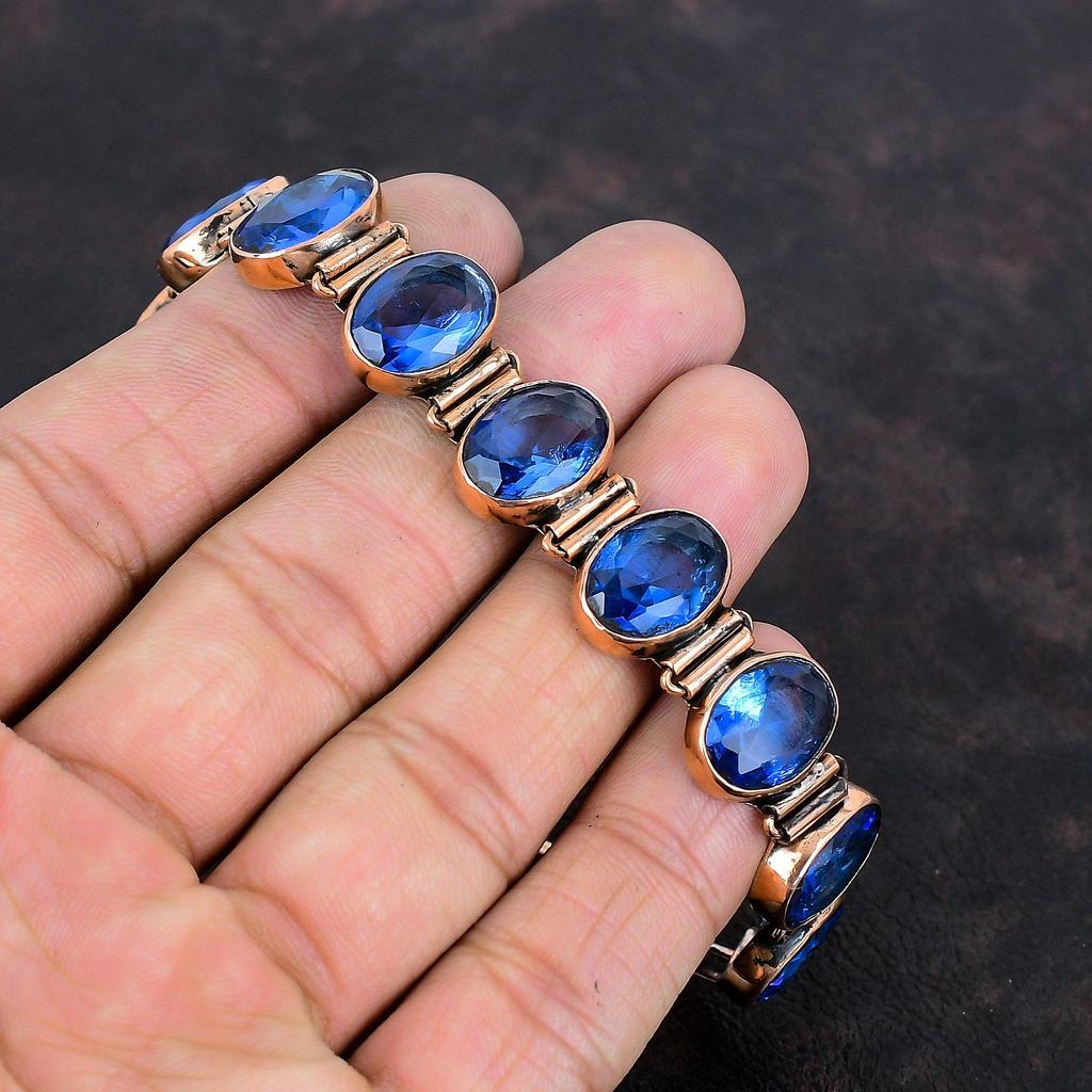 Facettiertes Tansanit Quarz Armband Kupferarmband Verstellbares Kettenarmband Kupferschmuck Handgefertigtes Armband Edelsteinschmuck Geschenke für Ihn