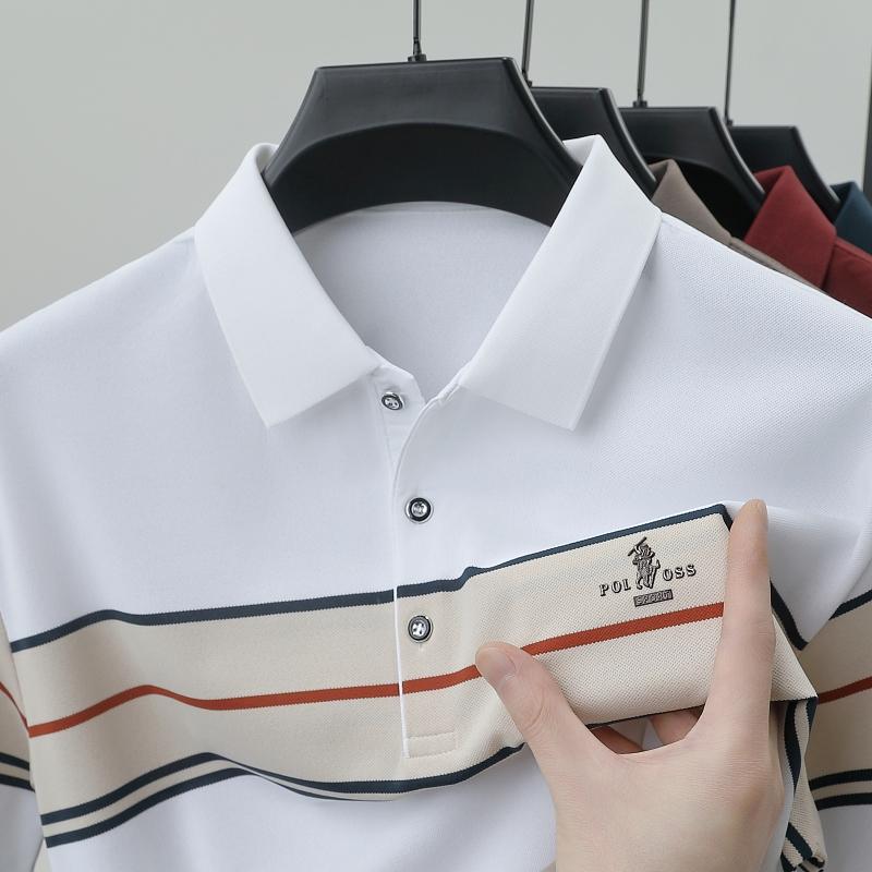 TrendHub Polo de lux cu mânecă scurtă pentru bărbați Top cu dungi Badge Design original Golf Casual Business Tricou
