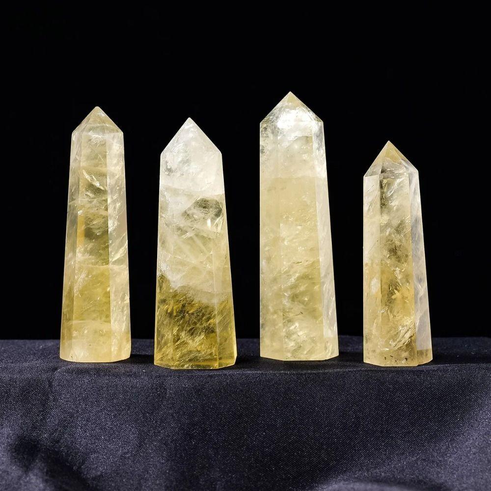 Beautiful Natural Crystal Exquisite Hexagonal Wand Column Desktop Ornament Yellow Gem  Gift