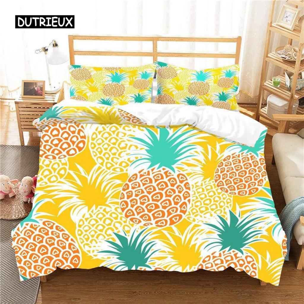 Pineapple Duvet Cover Set Queen Size Microfiber Kid Colorful Pineapple Twin Bedding Set Fruit Theme Hello Summer Comforter Cover
