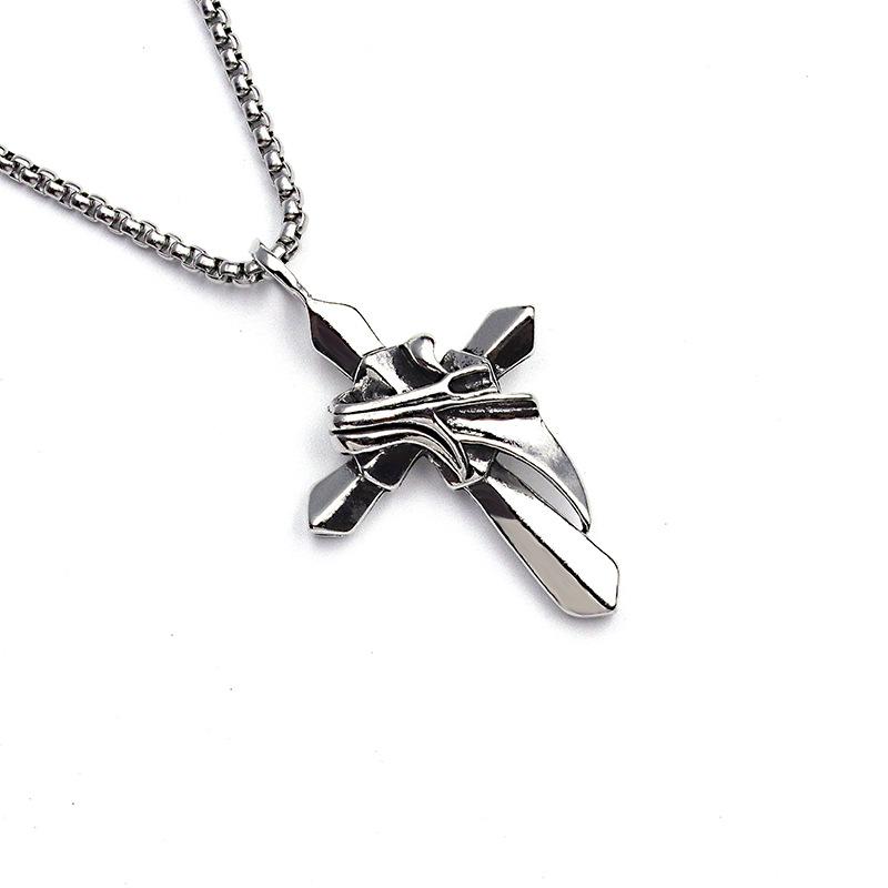 

Titanium steel cross pendant personality punk wind necklace tide man stainless steel cross sword necklace