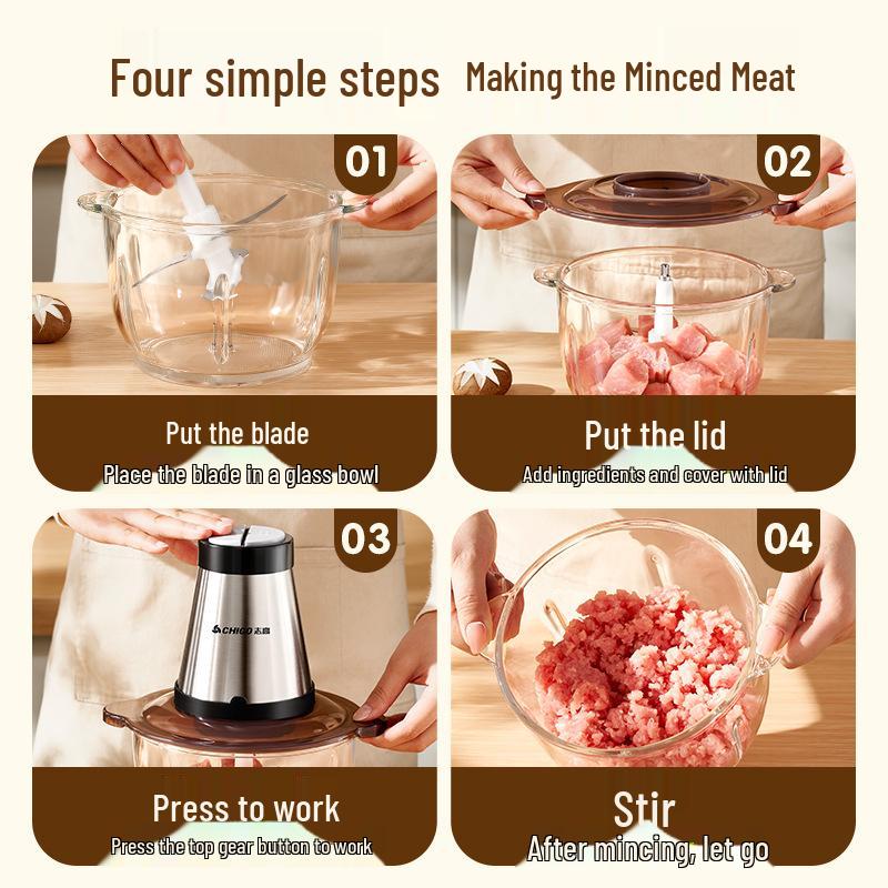 Electric Stainless Steel Meat Grinder for Minced Meat, Vegetables, Garlic, and Chili - Compact Kitchen Appliance