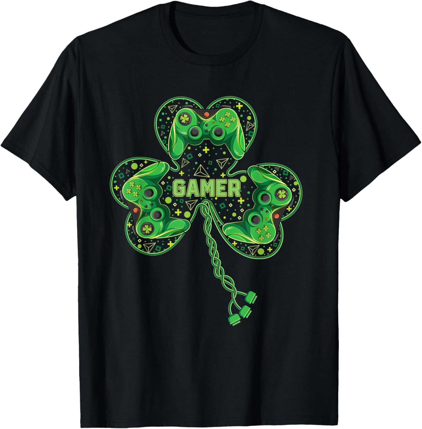 

Gamer St Patricks Day Clover Video Game Controller Graphic Tee Men Casual Trip T-Shirt 4XL