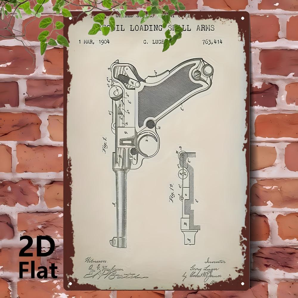 D Flat Luger Pistol Metal Tin Sign X Inch Vintage Wall Art for Home Bar Garage Decor