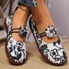 Fashion Floral Embroider Flats for Women Plus Size Print Pu Leather Platform Loafers Woman 2025 Summer Soft Sole Non Slip Casual Shoes