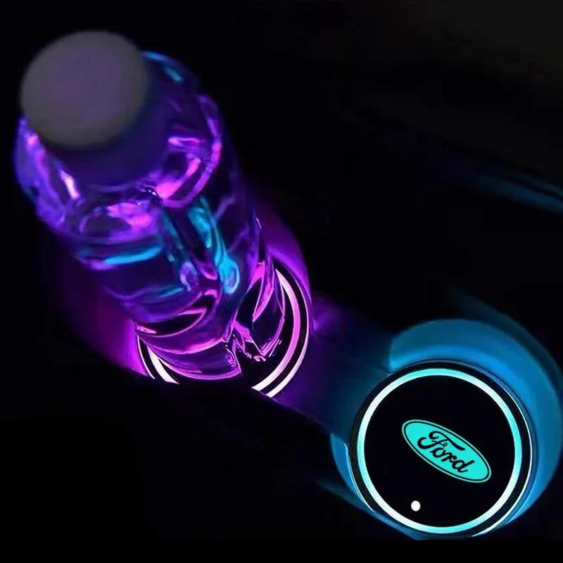 Car Sticker Hot For Ford For Ford Mondeo Focus Raptor Edge Explorer Ranger Fiesta Kuga ST 7 Color LED Car Cup Holder Light Lumin