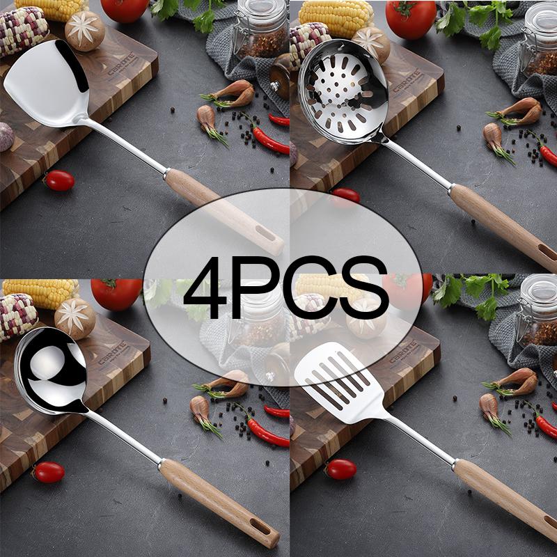 Wooden Handle Stainless Steel Kitchenware Cooking Spoons Spatulas Kitchenware Set Kitchen Cooking Spatula